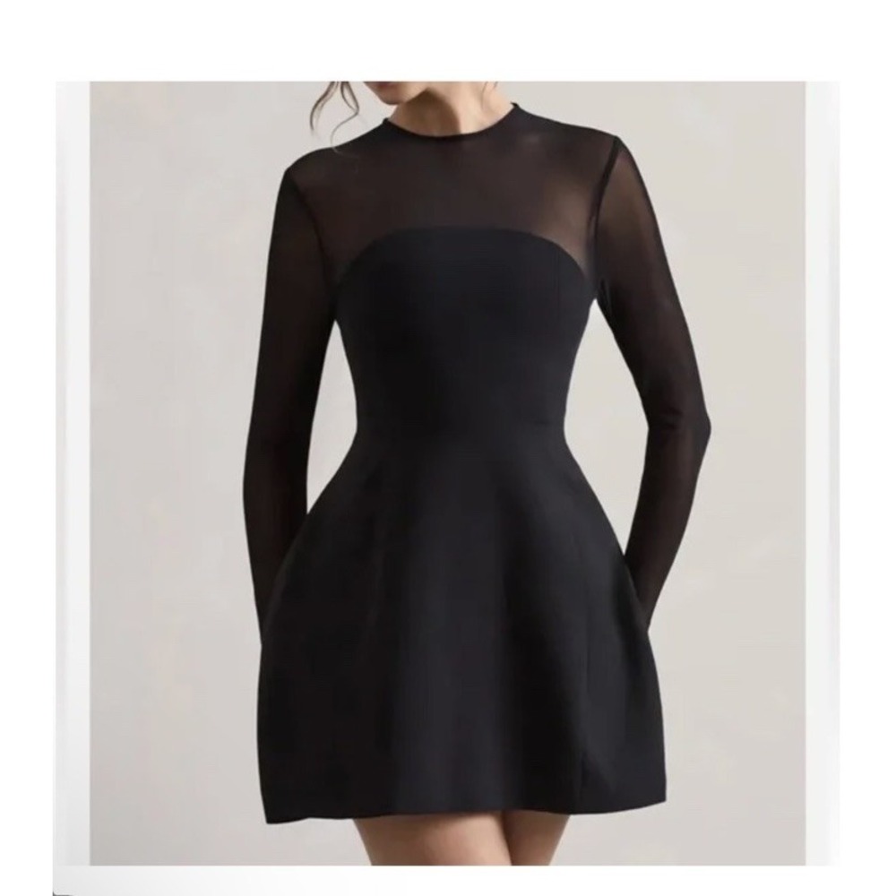 NWT Club L London Austen black mesh long sleeve mini dress AVIANA Size 6 UK 10